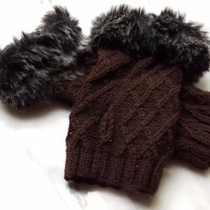Hand Warmers Brown and Gray Faux Fur
